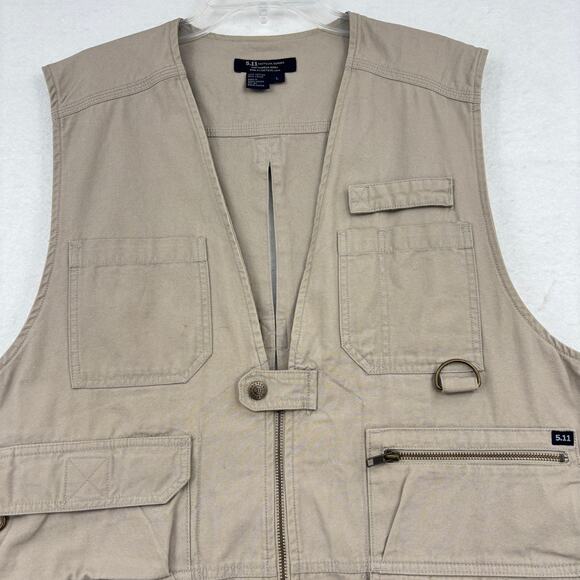 5.11 Tactical Vest Men's Size L Khaki Tan CCW Pockets Cotton Canvas Rugged - Picture 2 of 14